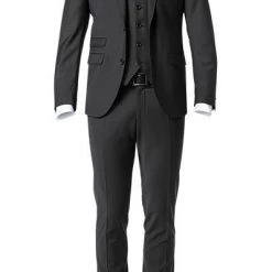 CG Anzug 30-031S0/423622+433063+441013/90 Anzug mit Weste, Slim Fit, Schurwoll-Stretch, Schwarz