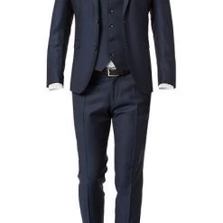 CG Anzug 50/102S1/423712+433063+441013/62 Anzug mit Weste, Slim Fit, Schurwolle Super100, Dunkelblau gemustert, Marine