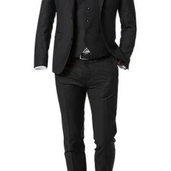 CG Anzug 50/102S1/423712+4330063+441013/90 Anzug mit Weste, Slim Fit, Schurwolle Super100, Schwarz , Schwarz