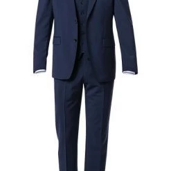 DIGEL Anzug 99832/120033+116062+160008/24 Anzug mit Weste, Modern Fit, Schurwolle Super100 Marzotto, Marine
