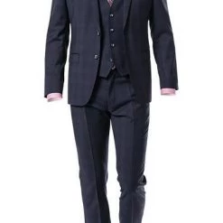ROY ROBSON Anzug 5022/2062+0240+21/719 Anzug mit Weste, Slim Fit, Schurwolle Super110 REDA, Dunkelblau kariert, Nachtblau