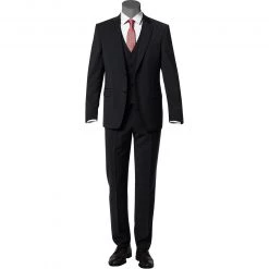 DIGEL Anzug 99832/120033+116062+160008/10 Anzug mit Weste, Modern Fit, Schurwolle Super100 Marzotto, Schwarz