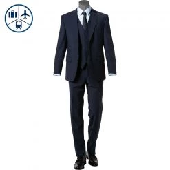 Carl Gross Anzug 30-031S0/325031+342043+338343/62 Reise-Anzug mit Weste, Regular Fit, Schurwoll-Stretch, Dunkelblau , Dunkelblau