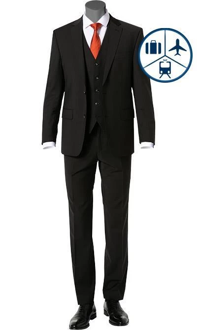 Carl Gross Anzug 30-031S0/325031+342043+338343/90 Reise-Anzug mit Weste, Regular Fit, Schurwoll-Stretch, Schwarz 4 Carl Gross Anzug 30-031S0/325031+342043+338343/90 Reise-Anzug mit Weste, Regular Fit, Schurwoll-Stretch, Schwarz – Bild 2