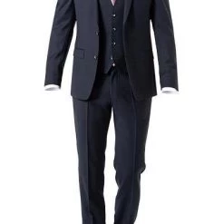 ROY ROBSON Anzug 050631594900+1704100+1295400/A410 Anzug mit Weste, Slim Fit, Schurwolle Super100 wasserabweisend, Dunkelblau gemustert, Dunkelblau