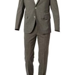 EDUARD DRESSLER Anzug 55002/6421+01/3315/67 Shaped Fit, Schurwolle-Leinen halbgefüttert, Khaki meliert, Khaki