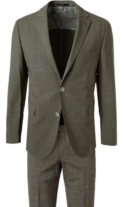 EDUARD DRESSLER Anzug 55002/6421+01/3315/67 Shaped Fit, Schurwolle-Leinen halbgefüttert, Khaki meliert, Khaki 4 EDUARD DRESSLER Anzug 55002/6421+01/3315/67 Shaped Fit, Schurwolle-Leinen halbgefüttert, Khaki meliert, Khaki – Bild 2