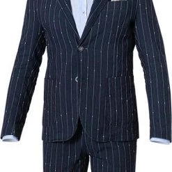 BOB Anzug DRESS383A+B T383/rosso Baumwolle-Leinen halbgefüttert, Navy-rot gestreift