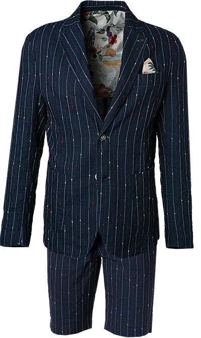 BOB Anzug DRESS383A+B T383/rosso Baumwolle-Leinen halbgefüttert, Navy-rot gestreift 4 BOB Anzug DRESS383A+B T383/rosso Baumwolle-Leinen halbgefüttert, Navy-rot gestreift – Bild 2