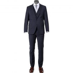 bugatti Anzug 99801/793000+780200+788300/390 Anzug mit Weste, Modern Fit, Merinowolle, Marineblau, Marine
