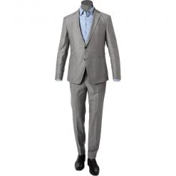 JOOP! Anzug Hustle-Bax 30029126+129/050 Slim Fit, Schurwoll-Stretch, Hellgrau meliert, Hellgrau